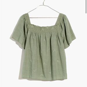 Madewell Square-Neck Smocked Top in Dotted Vines Size Medium